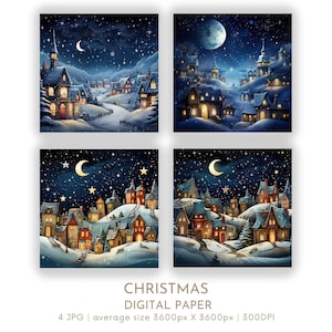 Conjunto de 4 papéis digitais da cidade de Natal JPG para fazer cartões de Natal, páginas de diário festivo, scrapbook, download instantâneo digital