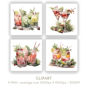 Christmas Cocktail Watercolour PNG Cocktail Clipart, Signature Cocktail, Alcohol Illustrations,Beers Clipart, Beverage Clipart
