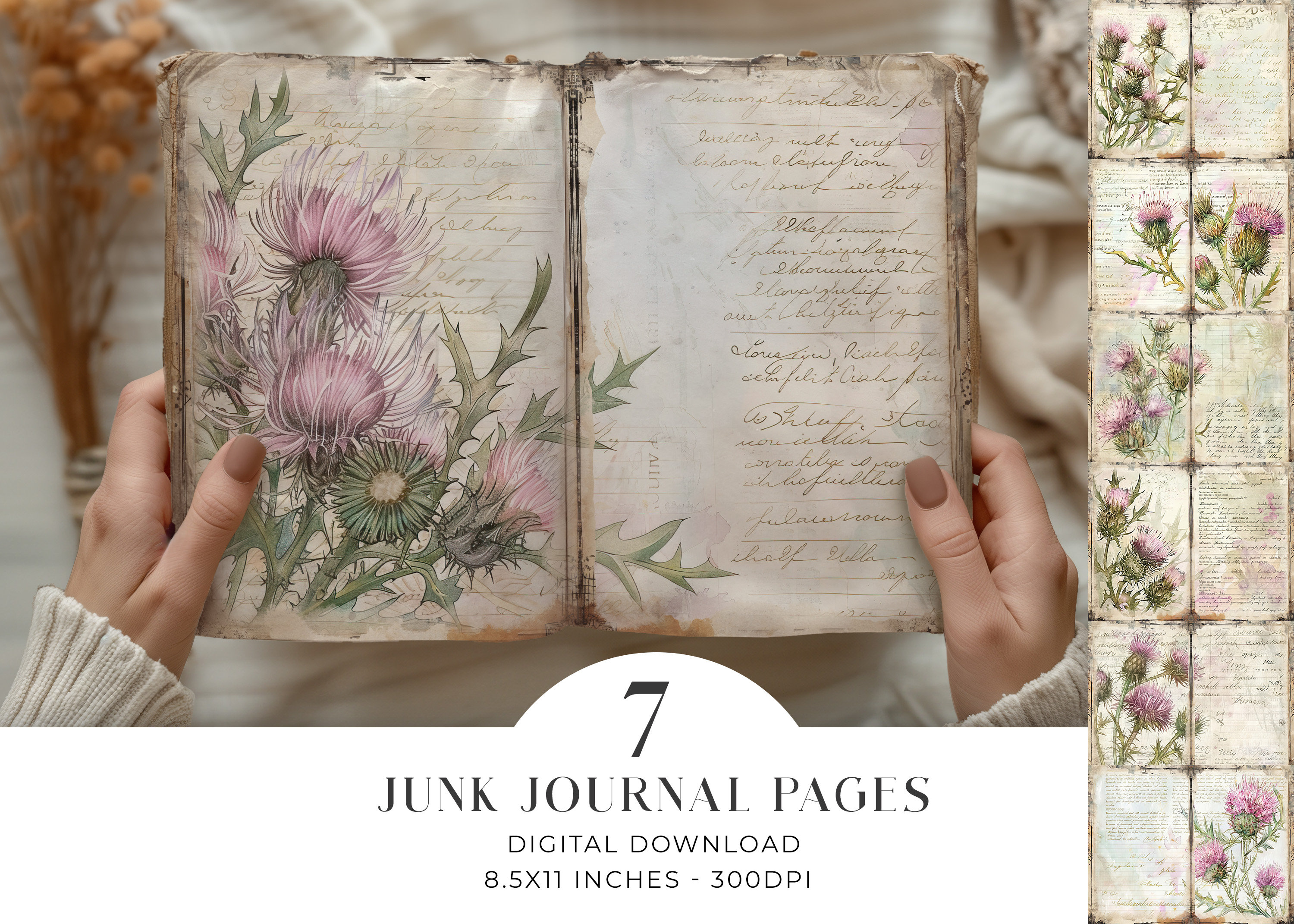 junkjournal【shabby chic petals】 Shabby Chic Junk Journal Kit (printable JPG Pages With