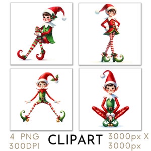 Christmas Elf Watercolor Clipart: PNG Set (Digital Download)
