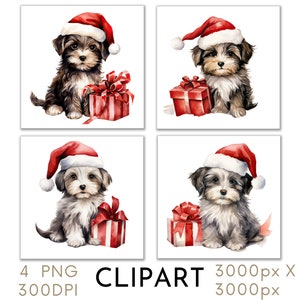 Havanese Puppy Dog In Santa Hat Clipart Festive Paper crafts Christmas Greeting Card Xmas Crafting Instant Download Digital Illustration PNG
