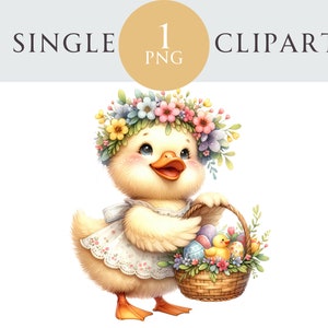 Clipart de pato de Páscoa, ilustração PNG de dia das mães da primavera, ideal para cartões de felicitações, artesanato, berçário, convite, criação de projetos de papel