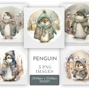 Mignon pingouin Clipart PNG, scrapbooking, fabrication de cartes, hiver pingouin Bundle Clipart usage Commercial téléchargement immédiat