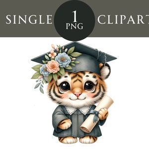 Graduation Tiger Clipart PNG, entzückende graduierte Tier digitaler Download, perfekt für DIY-Karten, Scrapbooking & Graduation Crafts
