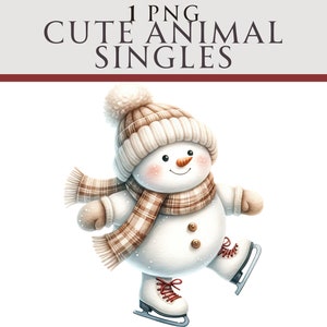 Boneco de neve de patinação no gelo Clipart de inverno Natal PNG, Ilustração de inverno, Ideal para cartões de felicitações, artesanato, berçário e criação de convites