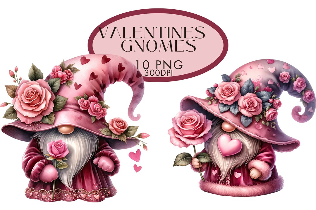 Valentine Gnome Clipart Watercolor Png,red Hearts Roses Gonks , Junk ...