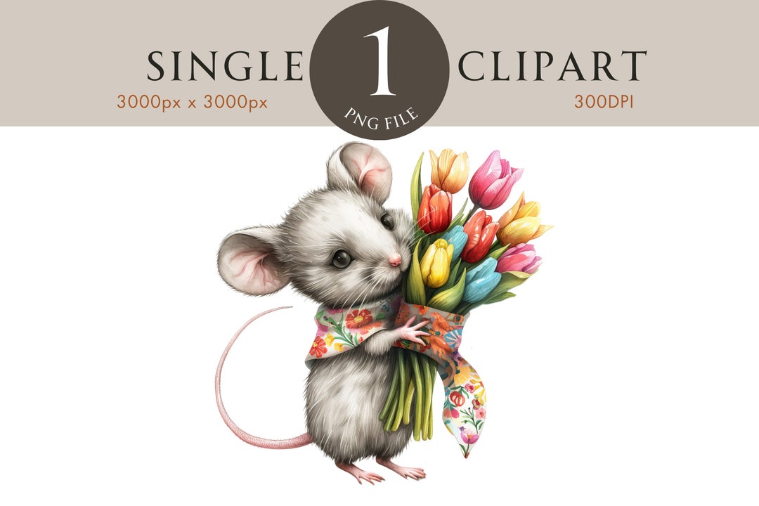 Mouse Clipart, Cute Nursery Spring PNG, Summer Illustration, Watercolor ...