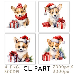Corgi kerst clipart feestelijke Papercrafts kerst hond in kerstmuts wenskaart Xmas Crafting Instant Download digitale afbeelding, PNG