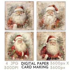 Christmas Santa Paper Junk Journal Paper 4 JPG Kerstkaart maken Scrapbook Digitale Victoriaanse Vintage Craft Instant Download