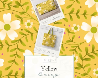 Diseño sin costuras de pradera de margaritas amarillas / Papel digital floral blanco / Alegre diseño botánico veraniego para tela, papel pintado y sublimación.