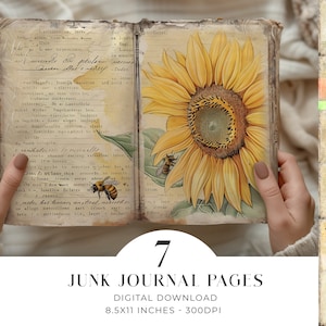 Sunflower Junk Journal Pages 7 Digital Journal Bifold Pages Vintage Summer Digital Paper Printable Paper Craft  11 x 8.5 JPG Download SMJJ1