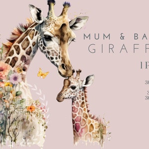 Mama und Baby Giraffe Aquarell Clipart PNG, Dschungeltiere digitaler Download, Mama Tag Png-Grafik, Mama Aquarellkunst, Mama und ich Geschenk