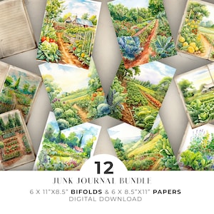 Páginas plegables para diario basura de huerto, papel imprimible para diario basura de huerto, jardinería digital, descarga instantánea de álbum de recortes