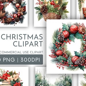 Christmas Wreaths clipart Pack, Christmas Walks, Christmas Basket Clipart for Commercial Use Transparent PNG Scrapbook Crafting Junk Journal