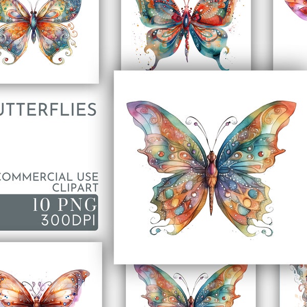 Aquarel Butterfly Clipart Png, Junk Journaling, Vlinders Aquarel Wall Art Commercieel Gebruik Digitale Instant Download