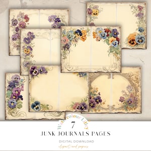 Stiefmütterchen Junk Journal Bifold Seiten Vintage Stiefmütterchen Blumen Journal druckbare Papier, digitale Collage Sheet, für Scrapbook Instant Download