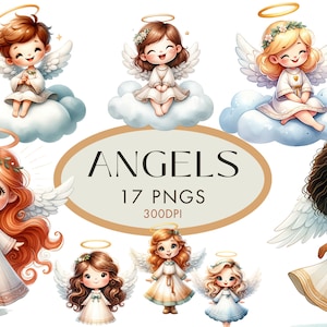 Angel Clipart PNG Angelic Watercolor Clipart Ángeles Nubes Diario basura Uso comercial Descarga instantánea