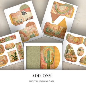 Plantilla de elementos de folio para imprimir, descargar al instante, con sobre vintage, estilo boho, estilo hippie, estilo gitano y shabby, para agregar a JPG BOJJ1