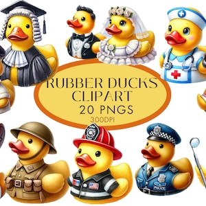 Gumowa kaczka Clipart PNG Pakiet Prawnik Panna Młoda Pan Młody Pielęgniarka Artysta Fryzjer Akwarela Clipart do Użytku Komercyjnego Cyfrowe Natychmiastowe Pobieranie