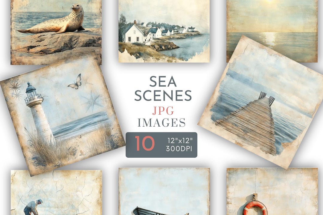 Beach Backgrounds Digital Square Papers Sea Journal Pages Nautical ...
