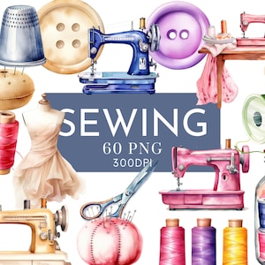 Bundle PNG di clipart di acquerello da cucire, bottoni per macchina da cucire, clipart di manichini da sarto per uso commerciale, download digitale istantaneo di festività