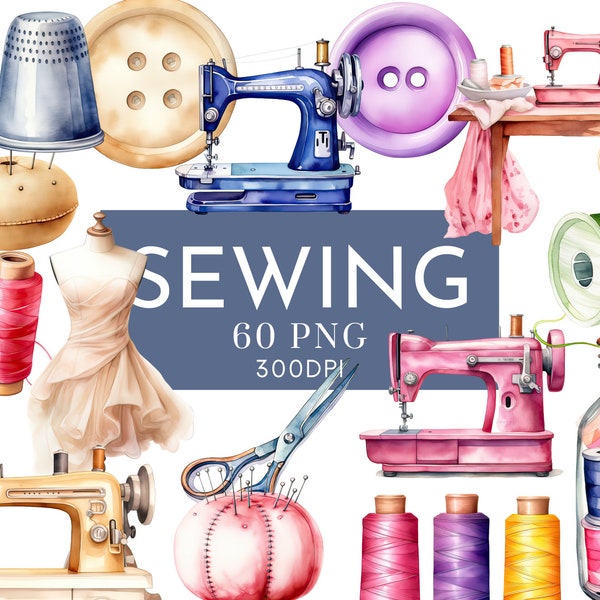 Sewing Watercolor Clipart PNG Bundle , Sewing Machine Buttons Tailors Dummy Clipart for Commercial Use, Holidays Digital Instant Download