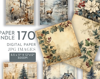 170 Christmas Digital Paper Backgrounds: Junk Journal Scrapbook (JPG)