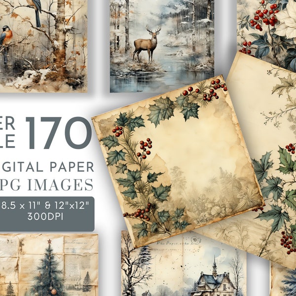 170 Weihnachten Hintergründe Bundle, 8,5 "x11" und 12 "x12" Papiere Junk Journal Seiten Scrapbook Digitales Papier Grußkarten Kommerzielle Nutzung JPG