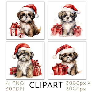 Shih Tzu Filhote De Cachorro Com Chapéu De Papai Noel Clipart Festivo Papel Artesanato Cartão De Natal Artesanato De Natal Download Instantâneo Ilustração Digital PNG
