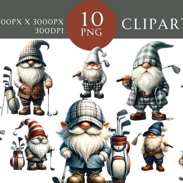 Golf Gnomes  Watercolor Clipart PNG, Sports Gnomes Gonks , Junk Journaling  Commercial Use Instant Download