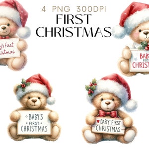 Illustrazione di orsacchiotti di peluche di Natale, acquerello, clipart, PNG, set 4, orsacchiotto di peluche di Natale, uso commerciale, download istantaneo digitale di artigianato di carta