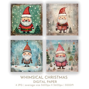 Skurril Weihnachtsmann Digitales Papier Set 4 JPG Weihnachtskarte Herstellung Festliche Santa Junk Journal Seiten Sammelalbum Digital Sofort Download