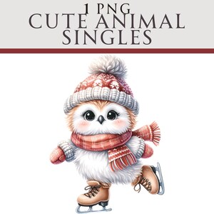 Clipart de coruja de patinação no gelo, PNG festivo de inverno, ilustração de inverno, ideal para cartões de felicitações, artesanato, berçário e criação de convites