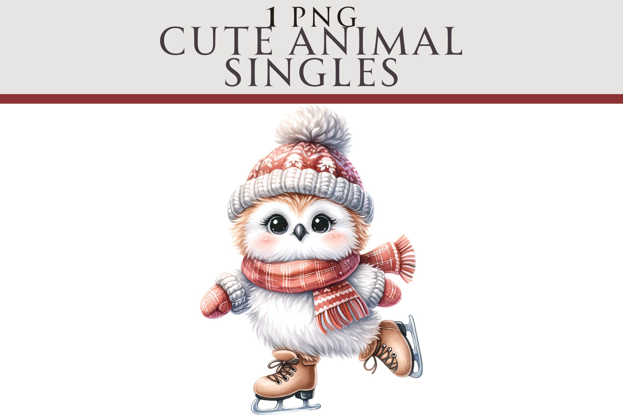 Ice Skating Owl Clipart, Festive Winter PNG, Winter Illustration, Ideal for Greetings Cards, Craftin