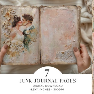 Bruiloft 7 digitale dagboekpagina's bruid bruidegom Shabby Chic junk Journal digitaal papier afdrukbaar papier ambachtelijke blad 11 x 8,5 JPG downloaden WDJJ1