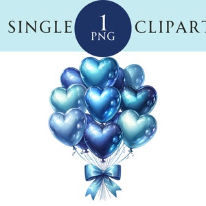 Blauw hart ballon bos aquarel clipart PNG verjaardag Blue Valentines kwekerij clipart commercieel gebruik, Templett Corjl en canvas vriendelijk