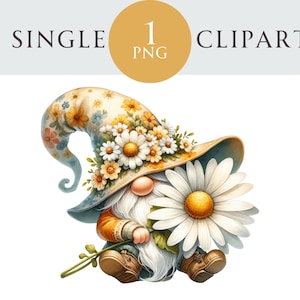 Daisy Gnome Clipart, Spring Gnome PNG Illustration, Easter Gnonk, Ideal para cartões de felicitações, artesanato, convites, projetos de papel