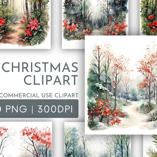 Winter Walk Scenes clipart Pack, Christmas Walks Clipart for Commercial Use Woodland Transparent PNG Scrapbook Crafting Junk Journal Clipart