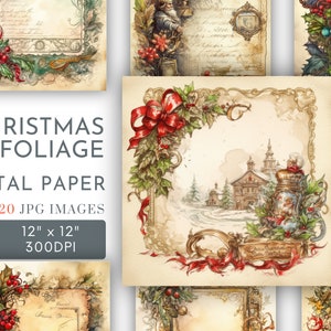Victorian Christmas Backgrounds Digital, Christmas Vintage Square Papers, Journal Pages Festive Scrapbook Cards Gifts Commercial Use JPG