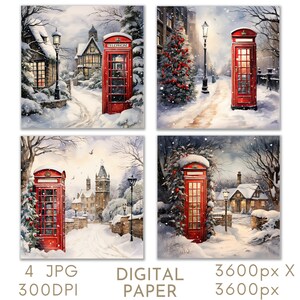 Kerst telefooncel papier digitaal papier 4 JPG kerstkaart maken van ongewenste dagboekpagina's plakboek digitale digitale Instant Download