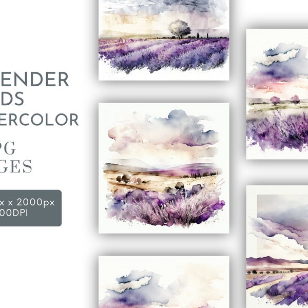 Fields of Lavender Watercolor Clipart JPG, Background Designs , Junk Journaling, Watercolor Wall Art Commercial Use Digital Instant Download
