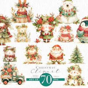 Christmas Watercolor Clipart PNG Bundle  Big Bundle Winter Scenes Clipart Commercial Use, Santa Snowmen Gnomes Digital Instant Download