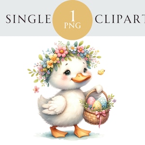 Clipart de pato de Páscoa, ilustração PNG de dia das mães da primavera, ideal para cartões de felicitações, artesanato, berçário, convite, criação de projetos de papel