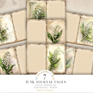 Journal indésirable muguet, 2 pages, journal ligné vintage, feuille de collage numérique, papier imprimable, pour album de scrapbooking, téléchargement immédiat