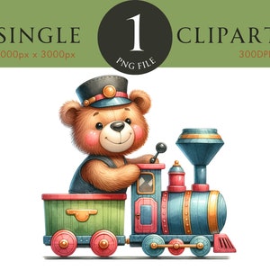 Trem Ursinho De Pelúcia Clipart, Arte De Parede Bonita PNG Gráficos, Maquinista De Trem Ursinho De Pelúcia Clipart Decoração De Berçário Uso Comercial PNG