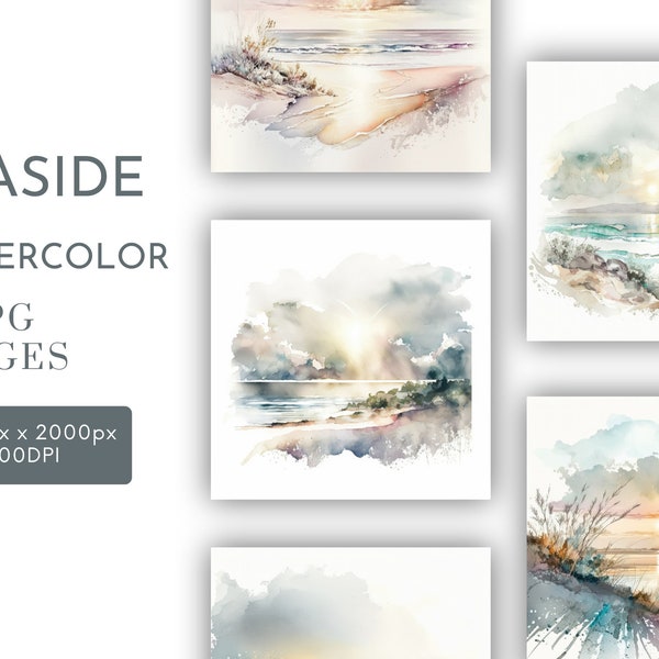 Seaside Watercolor Clipart JPG, Background Designs , Junk Journaling, Sunset Watercolor Wall Art Commercial Use Digital Instant Download