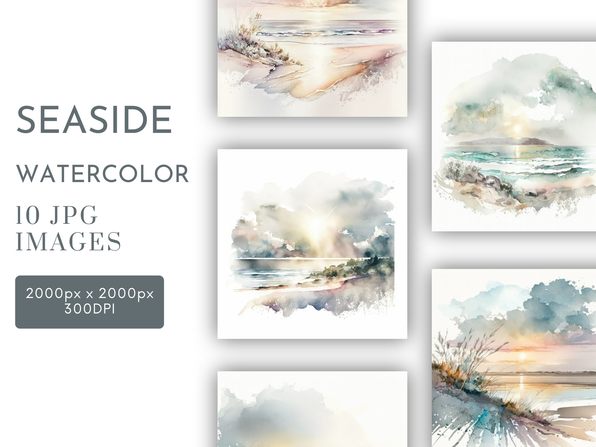 Seaside Watercolor Clipart JPG, Background Designs , Junk Journaling, Sunset Watercolor Wall Art Commercial Use Digital Instant Download