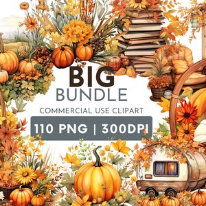 Bundle de clipart citrouille récolte d'automne - 110 PNG, automne, citrouilles, feuilles, décoration confortable, action de grâces, usage commercial, 300 DPI