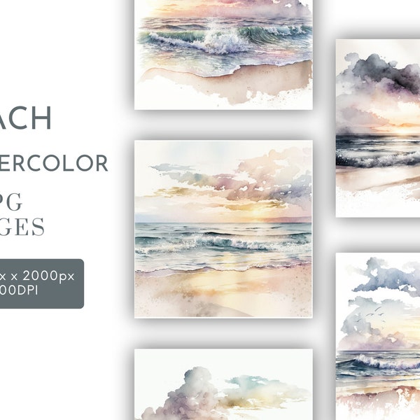 Beach Watercolor Clipart JPG, Background Designs , Junk Journaling, Sunset Watercolor Wall Art Commercial Use Digital Instant Download