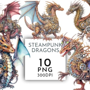 Acuarela de dragón Steampunk PNG, Clipart Steampunk, Diario basura, Uso comercial, Descarga instantánea
